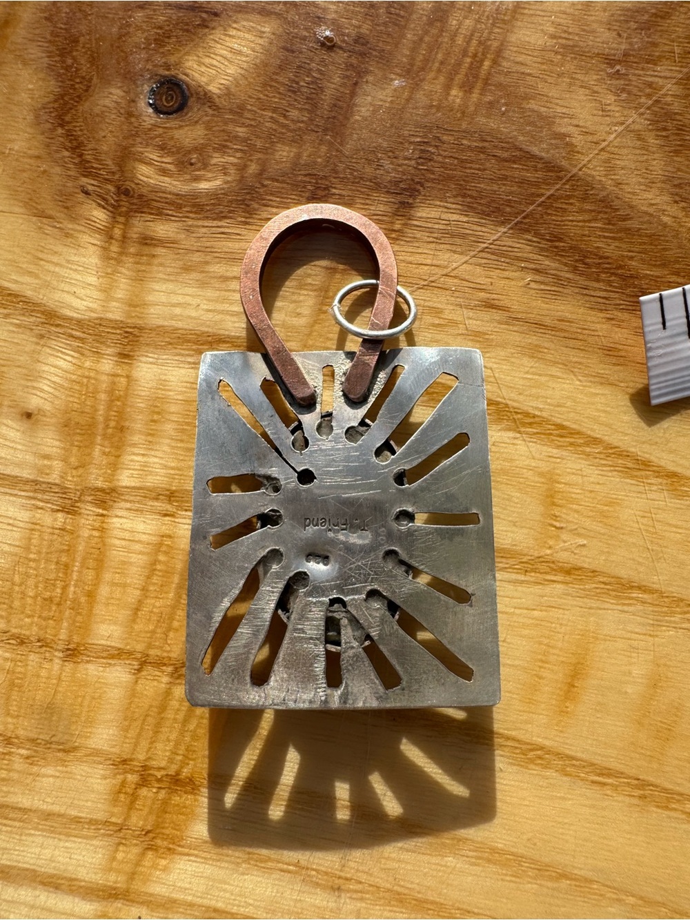 Handmade Silver & Copper Sunburst Pendant Necklace with Turquoise - Picture 3 of 5